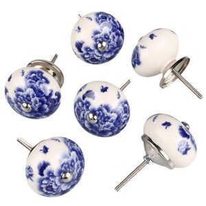6pcs Vintage Knobs Floral Ceramic Pumpkin Drawer Handles Pulls Knob, Peony